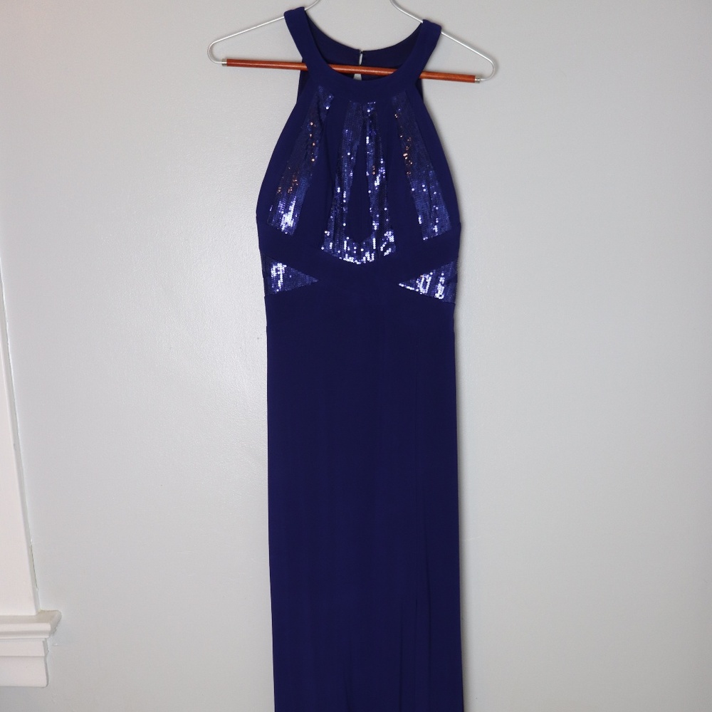 Deep blue sequined formal dress